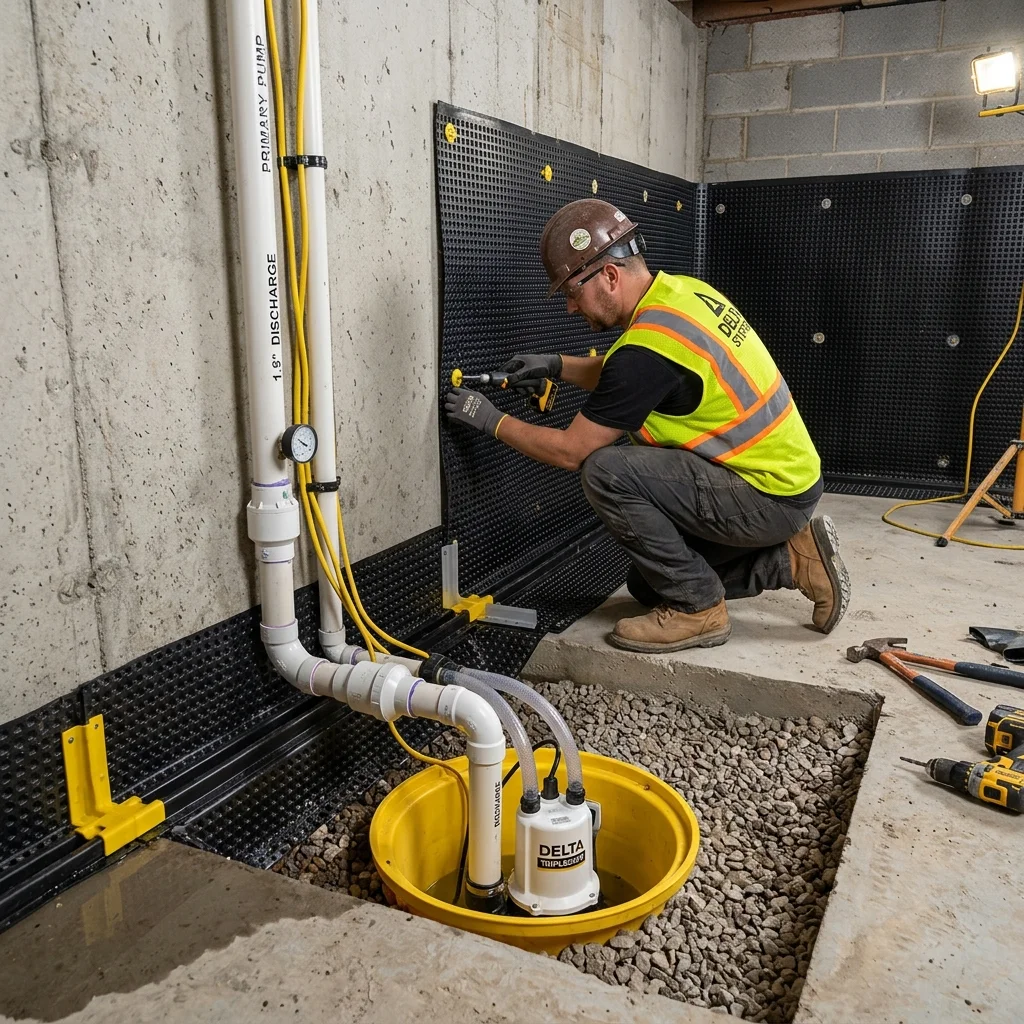 Specialist piping and plumbing system in basement utilities